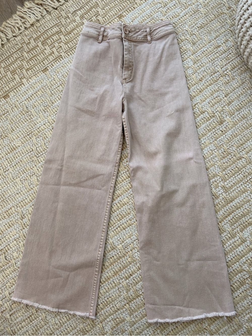 Pale Pink/Neutral High-Rise Wide Leg Jeans